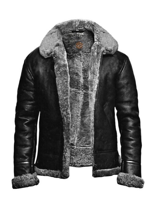 B3 Bomber Black Fur Pilot Leather Jacket