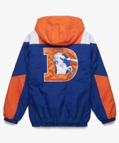 Starter Denver Broncos Orange and Blue Hooded Pullover Jacket