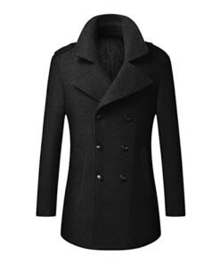 Double Breasted Woolen Black Trench Coat