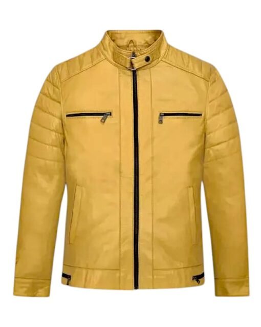 Yellow Cafe Racer Lambskin Leather Jacket