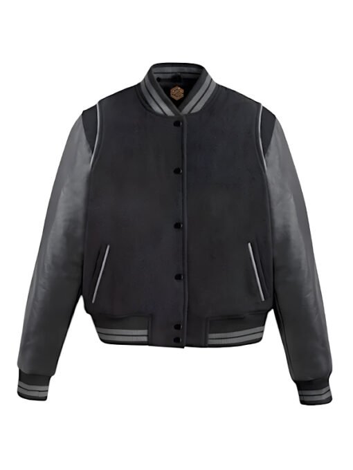 Men Black Varsity Leather Bomber Jacket