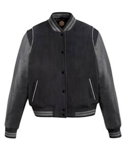 Men Black Varsity Leather Bomber Jacket