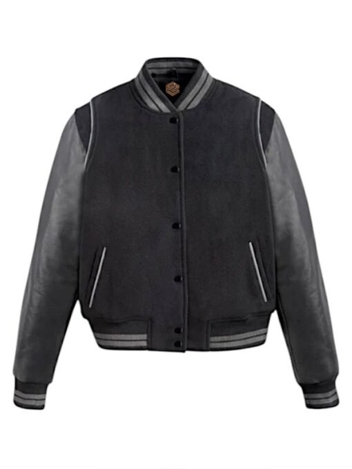 Men Black Varsity Leather Bomber Jacket