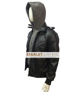 Men’s Black Leather Bomber Jacket