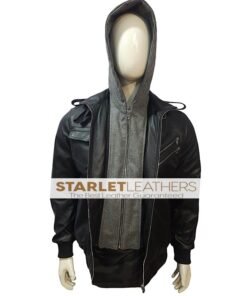 Leather Jacket with Removable Hoodie