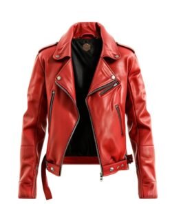 Men’s Red Cafe Racer Biker Leather Jacket