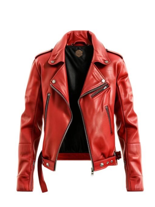 Men’s Red Cafe Racer Biker Leather Jacket