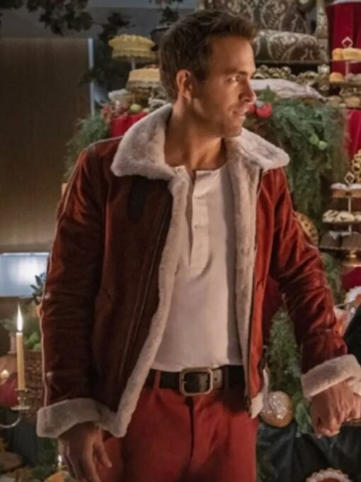 Ryan Reynolds Spirited Shearling Red Leather Jacket