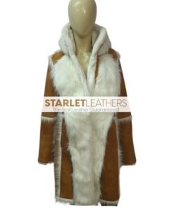 Brown Shearling Suede Overcoat Hood For Women