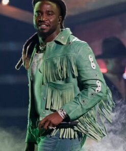 CMA Awards Green Fringe Leather Jacket