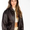 Womens distressed 90s oversized bomber leather jacket