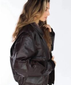 Womens distressed 90s bomber leather jacket