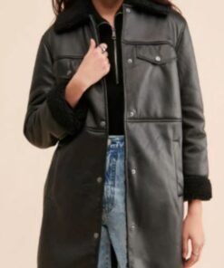 Women Sherpa Oversize Black Shearling Leather Jacket