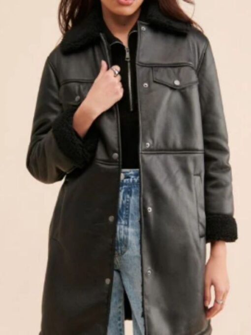 Women Sherpa Oversize Black Shearling Leather Jacket