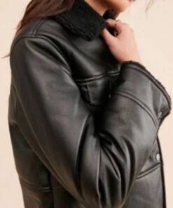 Women Sherpa Oversized Black Leather Jacket