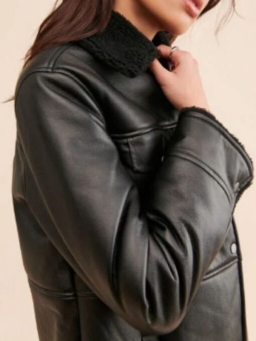 Women Sherpa Oversized Black Leather Jacket