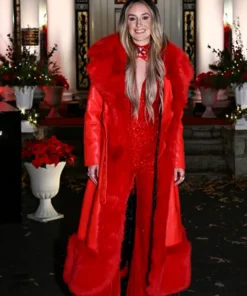 Lainey Wilson Leather Faux Fur Red Coat