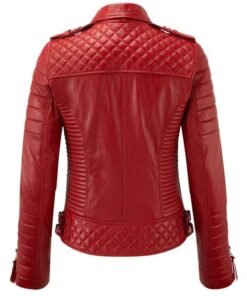 Red Quilted Motorcycle Leather Jacket