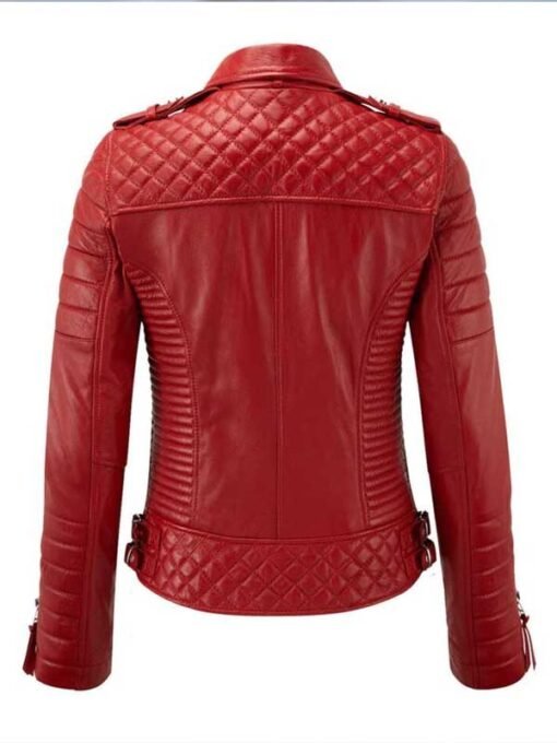 Red Quilted Motorcycle Leather Jacket