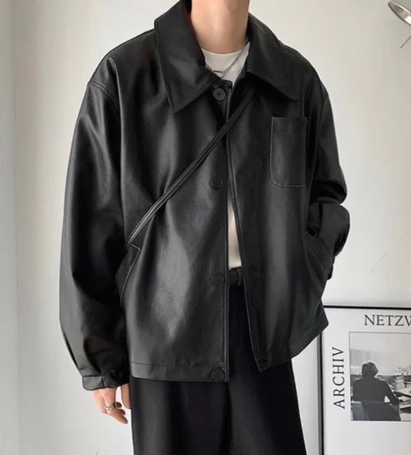 korean style pomp Vegan leather jacket