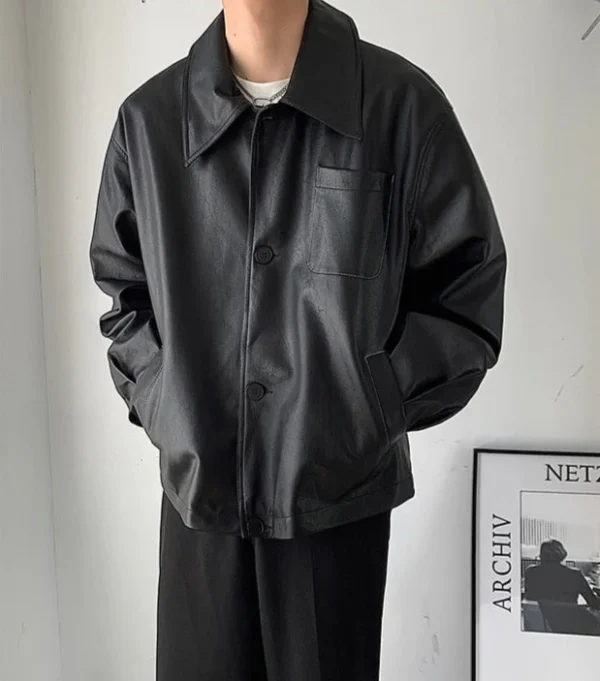 Korean Style Pomp Vegan Leather Jacket