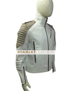 Mens White Cafe Racer Belted Leather Jacket