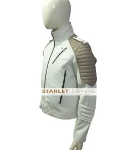 Mens Off White Belted Biker Leather Jacket