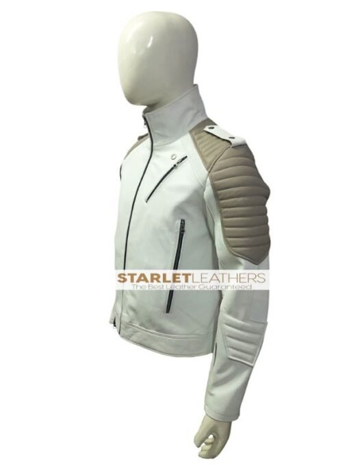 Mens Off White Belted Biker Leather Jacket