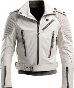 Mens Cafe Racer Belted Biker Leather Jacket