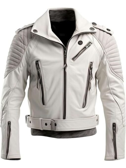 Mens Cafe Racer Belted Biker Leather Jacket