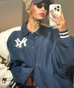 Hailey Bieber New York Starter Bomber Jacket