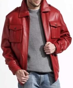 Men Lambskin Bomber Red Leather Jacket