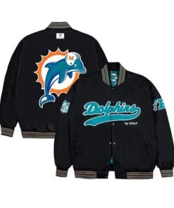 Miami Dolphins Aqua and Orange Bomber Black Jacket