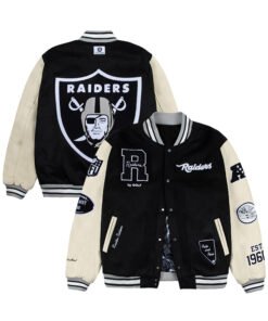 NFL GOLF WANG  Las Vegas Raiders Full-Snap Black Letterman Jacket