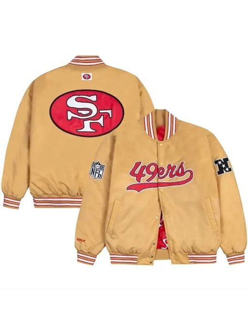 NFL San Francisco 49ers Satin Full-Snap Gold Bomber Jacket