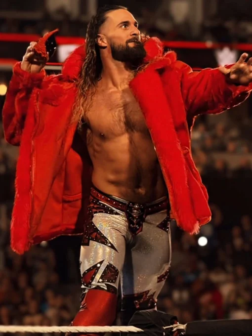 WWE Raw Seth Rollins Red Fur Jacket