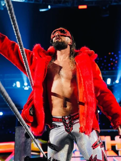 Monday Night WWE Raw Seth Rollins Red Fur Jacket