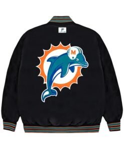 NFL GOLF WANG Miami Dolphins Full-Snap Bomber Black Satin Jacket