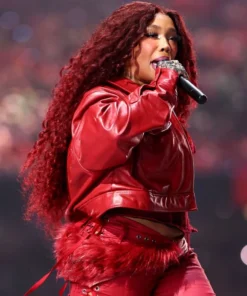 Super Bowl LIX SZA Red Leather Jacket