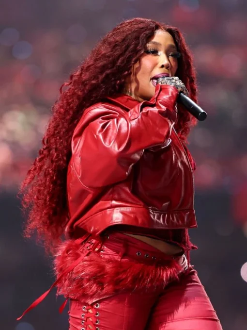 Super Bowl LIX SZA Red Leather Jacket