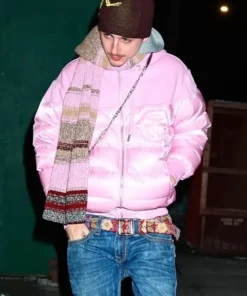 Timothee Chalamet Telfar Pink Puffer Jacket