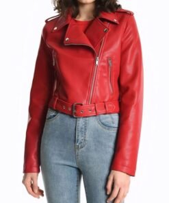 Emily Red biker Style Leather Jacket