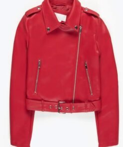 Red Moto Style Faux Leather Jacket