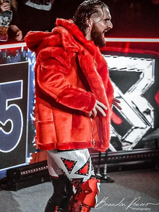 WWE Monday Night Raw Seth Rollins Red Fur Jacket