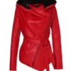 Women Hooded Red Leather Jacket