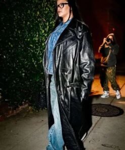 Los Angeles Night Out Rihanna Black Leather Trench Coat