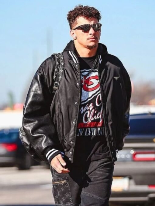 Patrick Mahomes Black Hooded Bomber Jacket