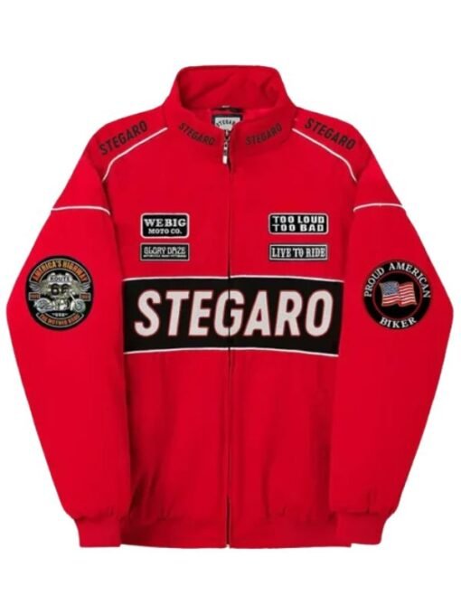 Red Stegaro Moto Bomber Jacket