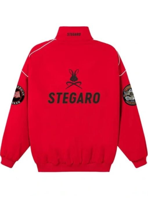 Red Stegaro Moto Bomber Jacket For Mens