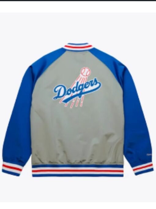 LA Dodgers Vintage Logo Double Clutch Lightweight Gray Satin Jacket